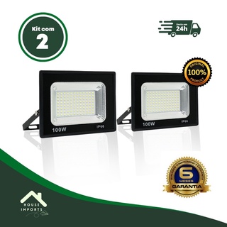 Kit 2 Refletor Led 100w 110/220V Holofote 6500k Branco Frio Prova D´água