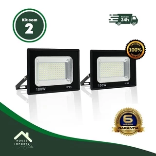 Kit 2 Refletor Led 100w 110/220V Holofote 6500k Branco Frio Prova D´água