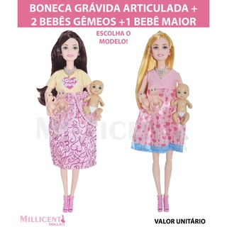 Boneca Gravida Estilo Barbie Andador Carrinho Bonequinha loira