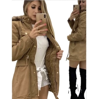 Parka de Sarja Feminina Forrada com Pelinhos Otima Qualidade Inverno Blusa Feminina 2025