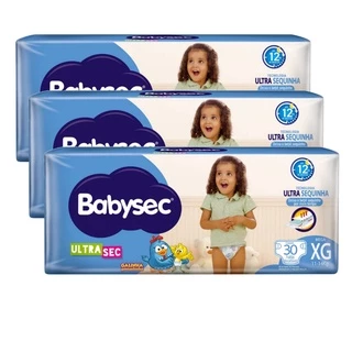 Fraldas Descartáveis Kit com 3 Pacotes Babysec Galinha Pintadinha Mega - Tam XG - 90 Unidades