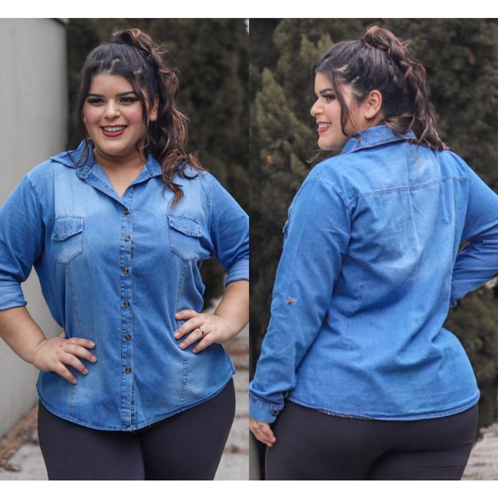 Camisa jeans feminina plus size confortável tamanho grande - Main Image