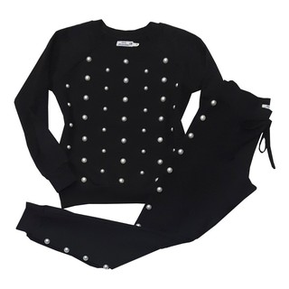 Conjunto Feminino Moletom Bordado Pérola - Casaco E Calça Jogger Confy Confortável Grosso Moda Inverno