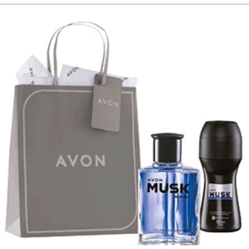 kit presente musk avon+roll-on+ sacola +laço- presente masculino ...