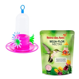 Combo Bebedouro Beija-flor poleiro Rosa 200mL + Néctar 400g