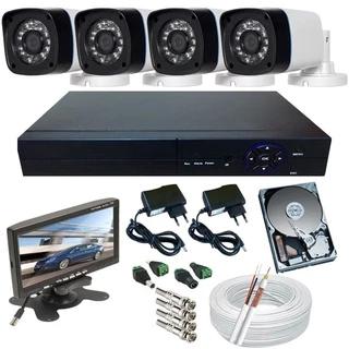 Kit Vigilância 4 Câmeras Infra Hd 720p 1.O Megapixel Dvr 4 Canais + Monitor 7 polegadas