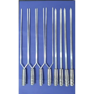 Kit 8 Espetos de Alumínio 40 a 80 cm (4 duplo 4 Chato) Churrasqueira