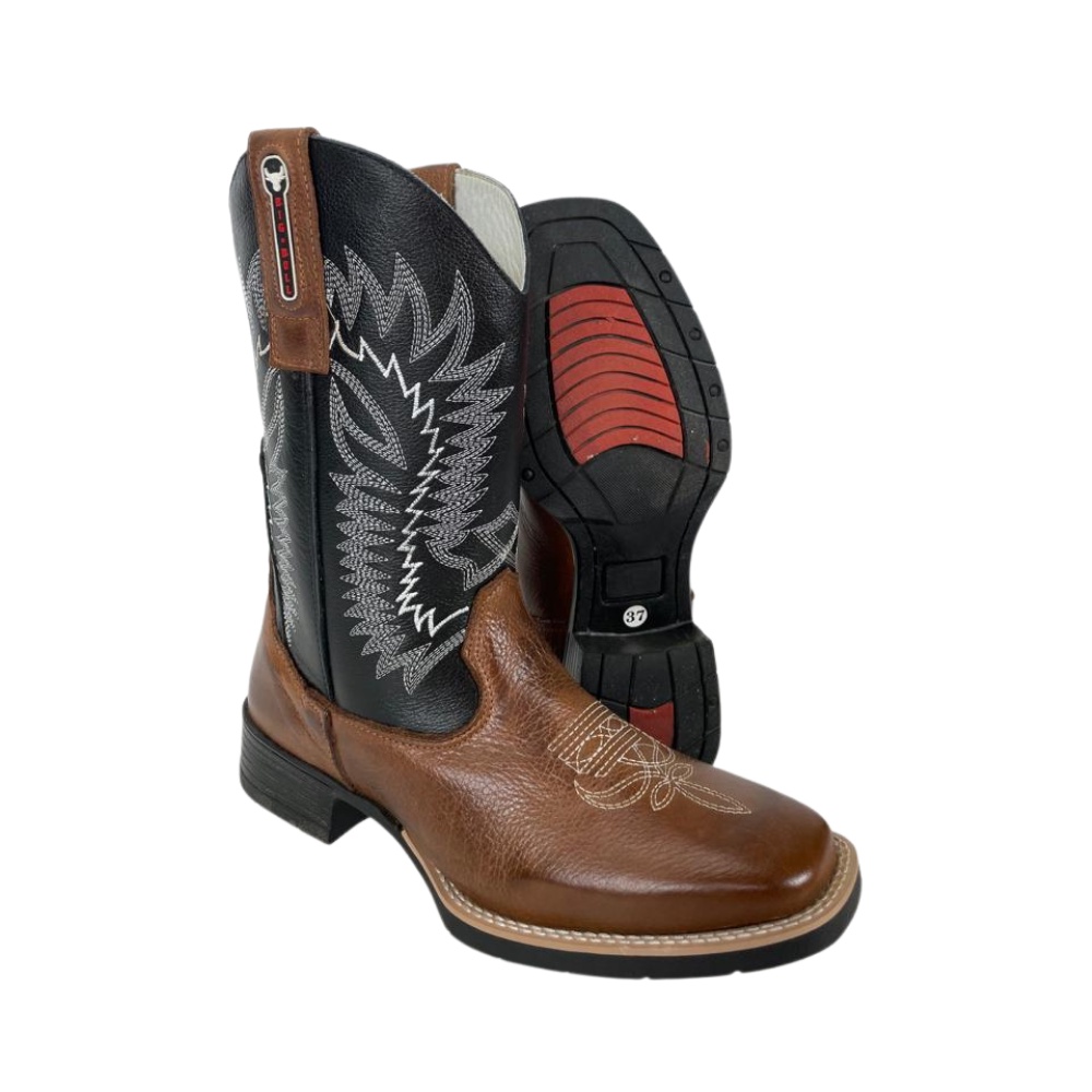 Bota Texana Masculina Big Bull Floater/Preto Bordada Country Original ...