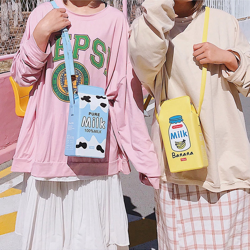 Cute Creative Fruit Milk Mini Sling Bag Women Sling Beg Large Capacity Cosmetic Mobile Phone Bag