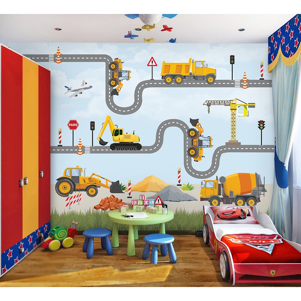 Feelyou Tapeçaria de trator azul para decoração de quarto, sala de estar,  desenho animado para crianças, meninos, meninas, veículos, tapeçaria para  pendurar na parede, extra grande 188 x 236 cm