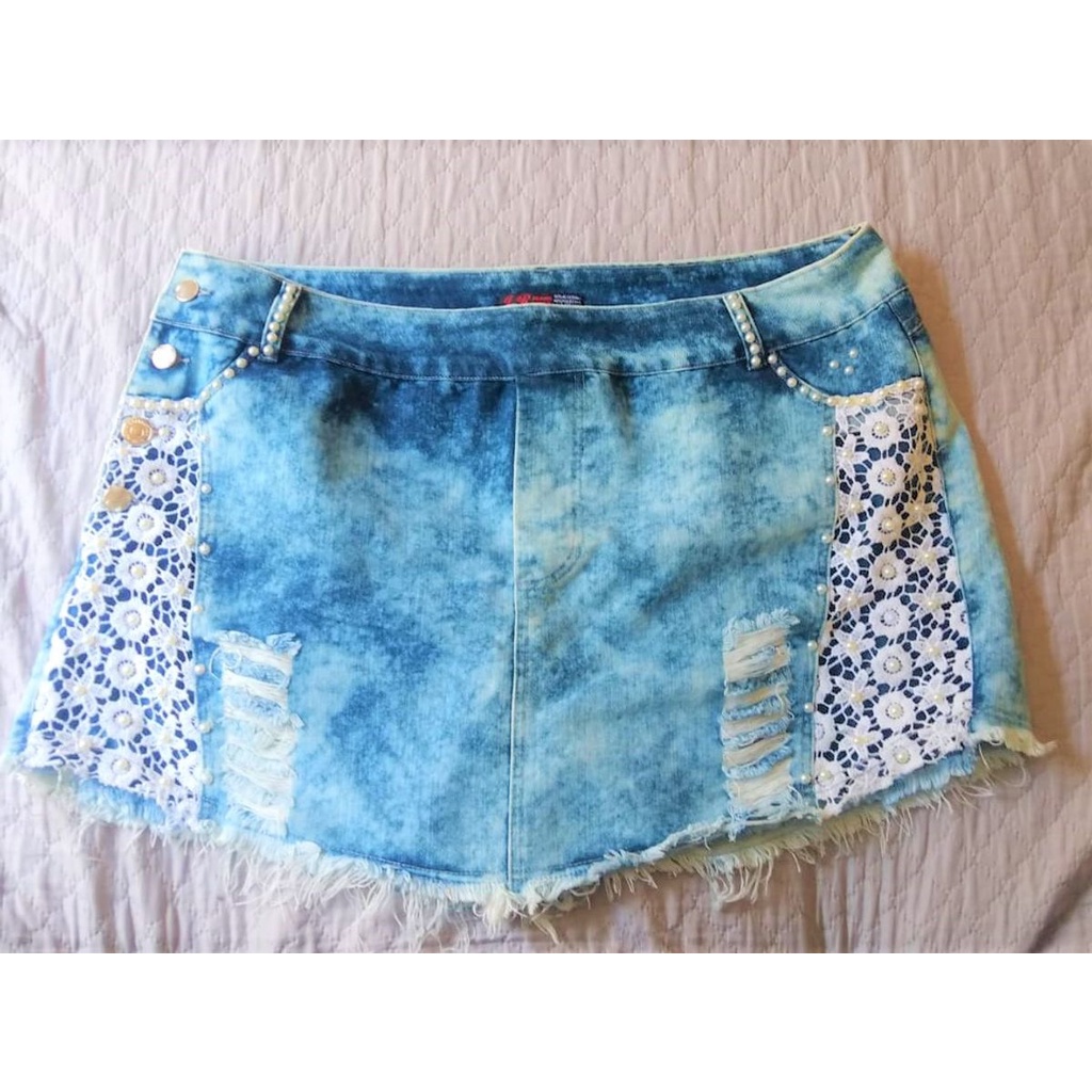 Short saia jeans store adulto