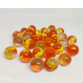 bolinha de gude vidro , fubeca transparente com listra vermelha e amarela 50 unidades 16mm de diâmetro em Oferta na Shopee