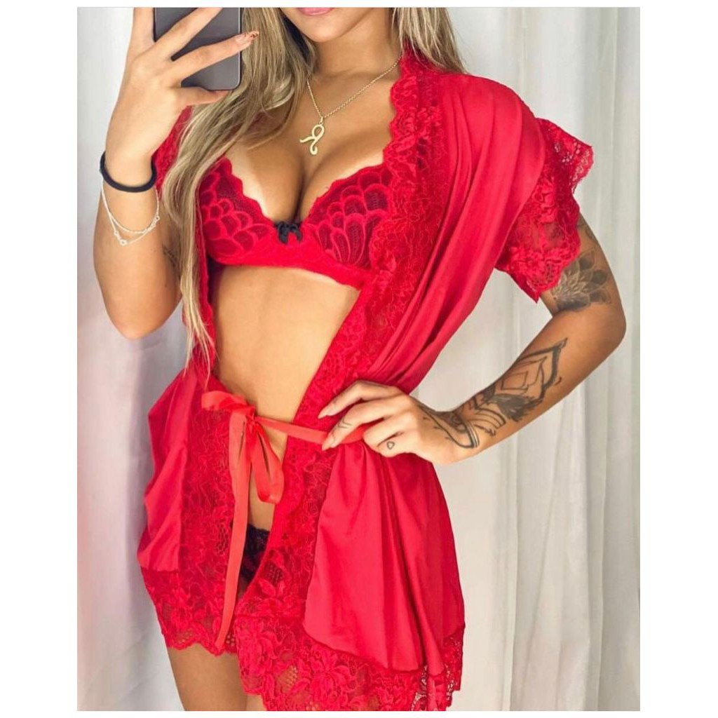 Robe Hobby Feminino em Liganete com Renda e Fita de Cetim - Toda Coisinhalb  - Lingerie Premium