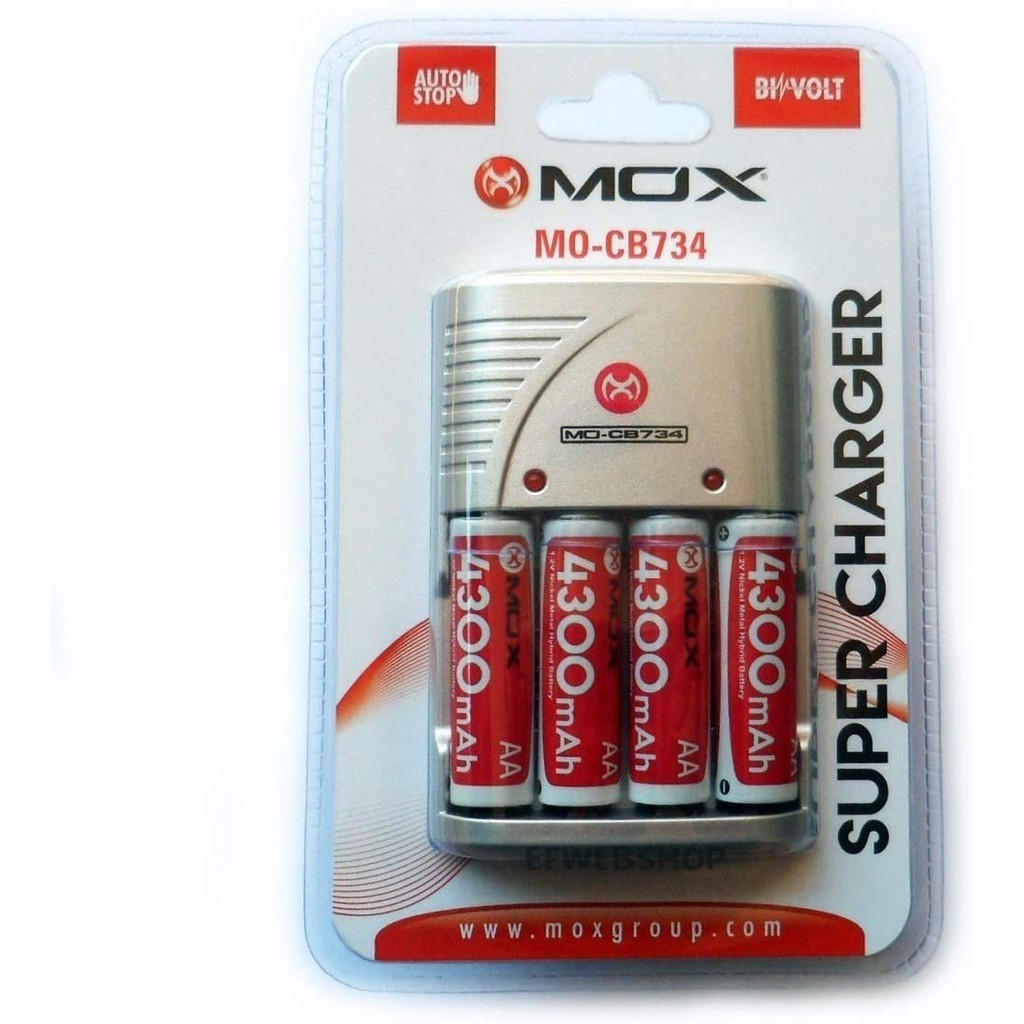 Carregador Mox Mo-cb734 AA Com 4 Pilhas 4300mah - Bivolt