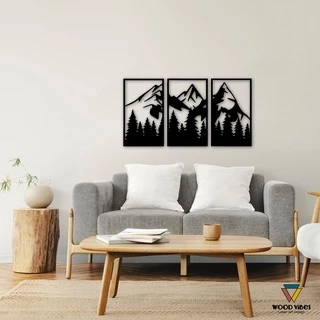 Kit Trio Quadros Montanhas 3D MDF Decoracao Parede