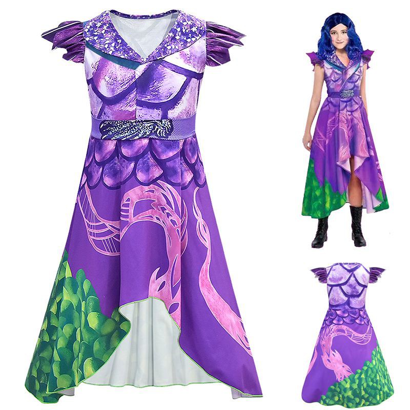 Anime jogo descendentes 2 mal vestido roxo princesa festa uniforme cosplay  traje role play halloween feminino