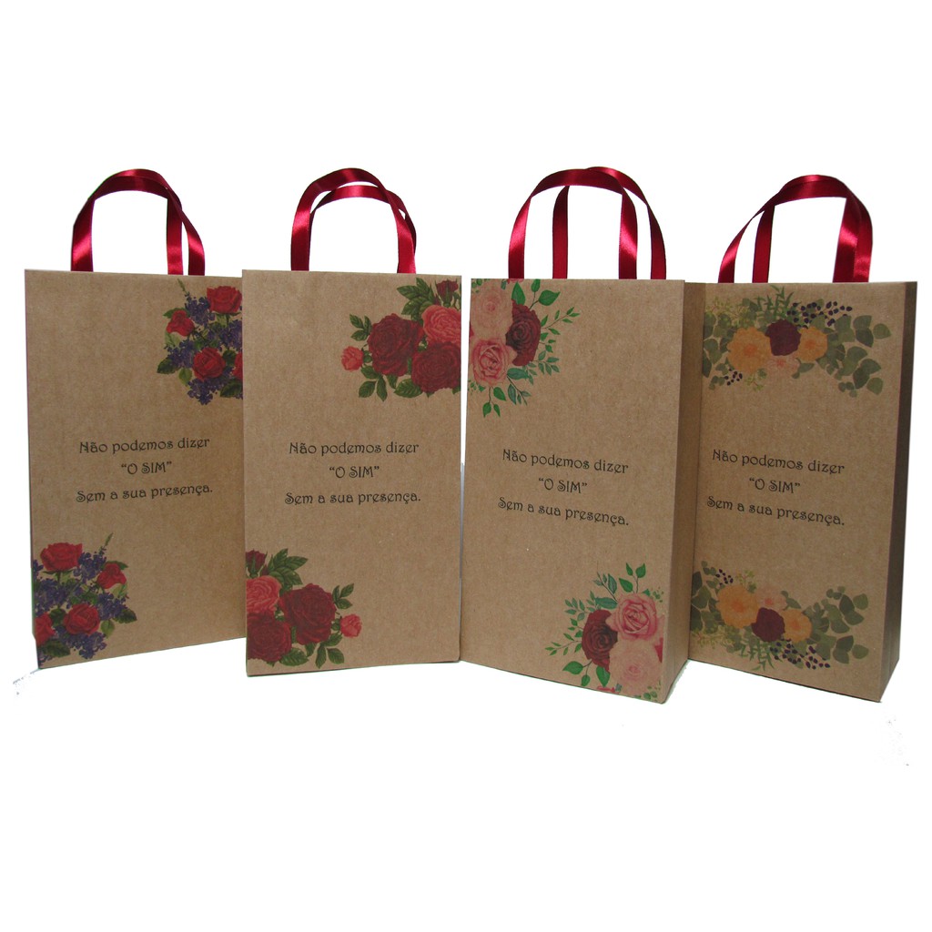 Sacola kraft vermelho marsala - lembrancinha de casamento - 12cmX23cmX6,5cm
