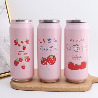 Bonito Morango Isolado Garrafa De Água De Aço Inoxidável Garrafa Térmica Portátil Boca Larga Pode Copo Garrafa De Viagem 500 ml