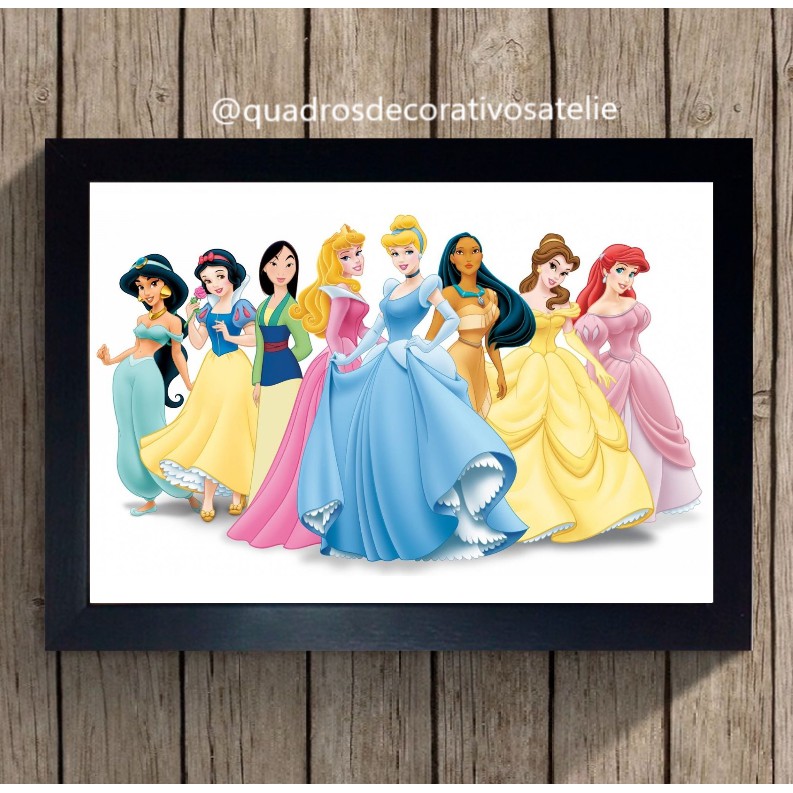 Kit 6 Quadros Princesas Disney Pop Art Decoração Moldura
