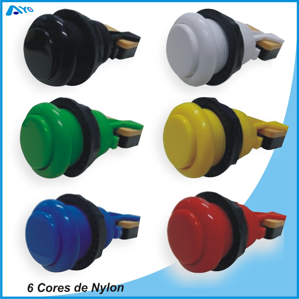 6 Botões Fliperama/Arcade Nylon c/ Micros p/ Arcade / Bartop / Fliperama, Etc..