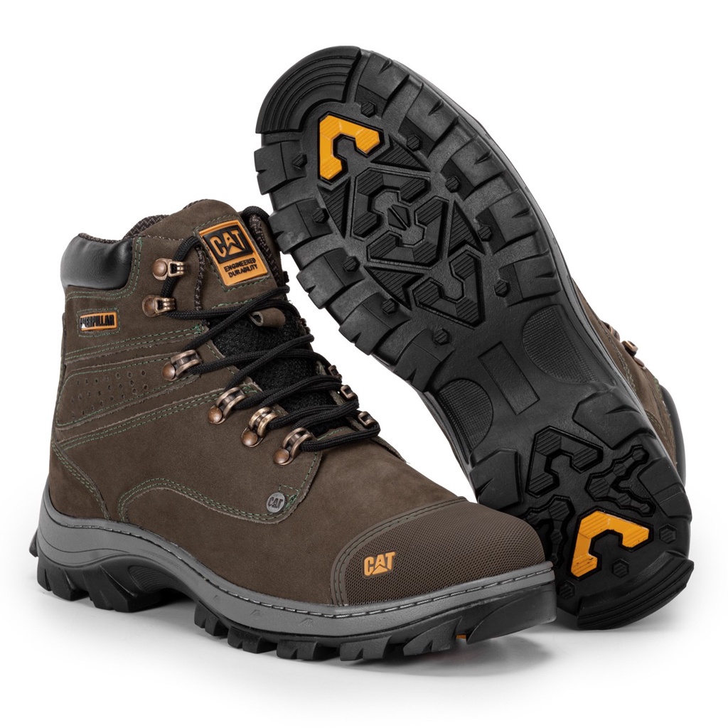 Bota Caterpillar Original Masculina palmilha a Gel Couro Legitimo Verde Impermeável Confortável.