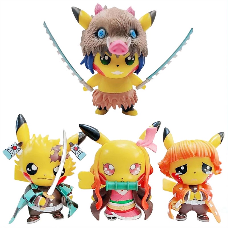 Demônio slayer hashibira inosuke cosplay pokemon pikachu anime pvc figura de ação brinquedo gk estátua collectible modelo boneca brinquedo bonito