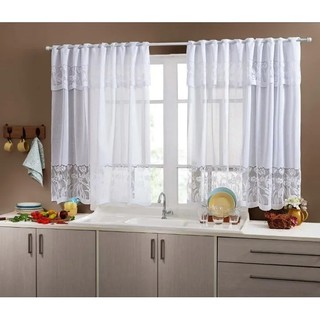Cortina Para Cozinha Renda Branca Tulipas 2,50m X 1,20m
