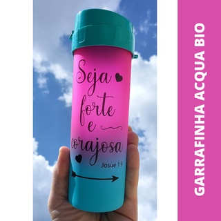 Garrafa Squeeze de Água em degradê Personalizada Acqua Bio com Nome e Seja Forte e Corajosa