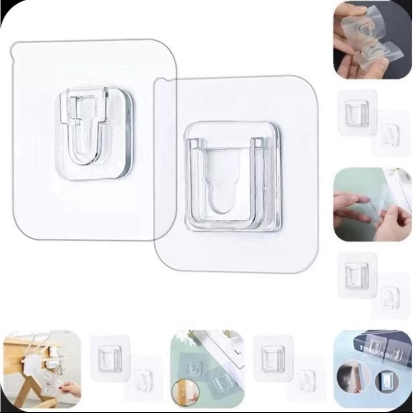 Conjunto Gancho Macho Fême Adesivo Dupla Face Transparente Sem Furos Pregos Para Banheiro E Cozinha