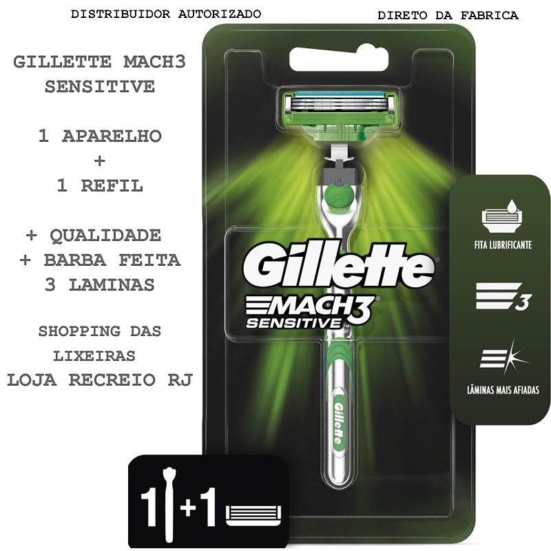 Aparelho de Barbear Completo Gillette Mach3 Sensitive = RJ | Shopee Brasil