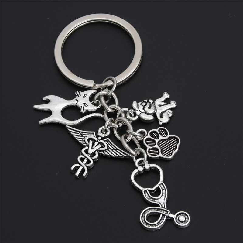 Porta-Chaves Vet Silver Animal Dog Nurse Key Chains Jóias Veterinárias