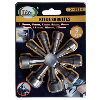 Kit 9 Soquetes Bits Ponteiras Sextavado Parafusadeira