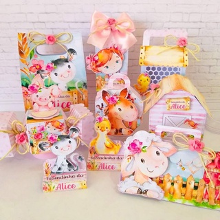 Combo 30 Caixas Personalizadas Fazendinha Rosa