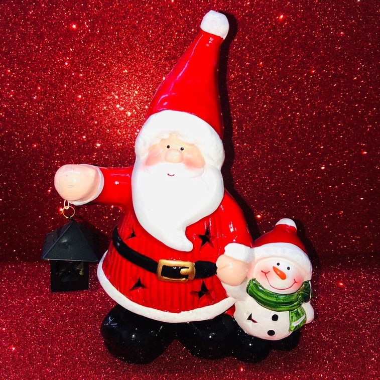 Jogo Papai Noel e Boneco de Neve Cone Iluminado LED Tricô Vermelho