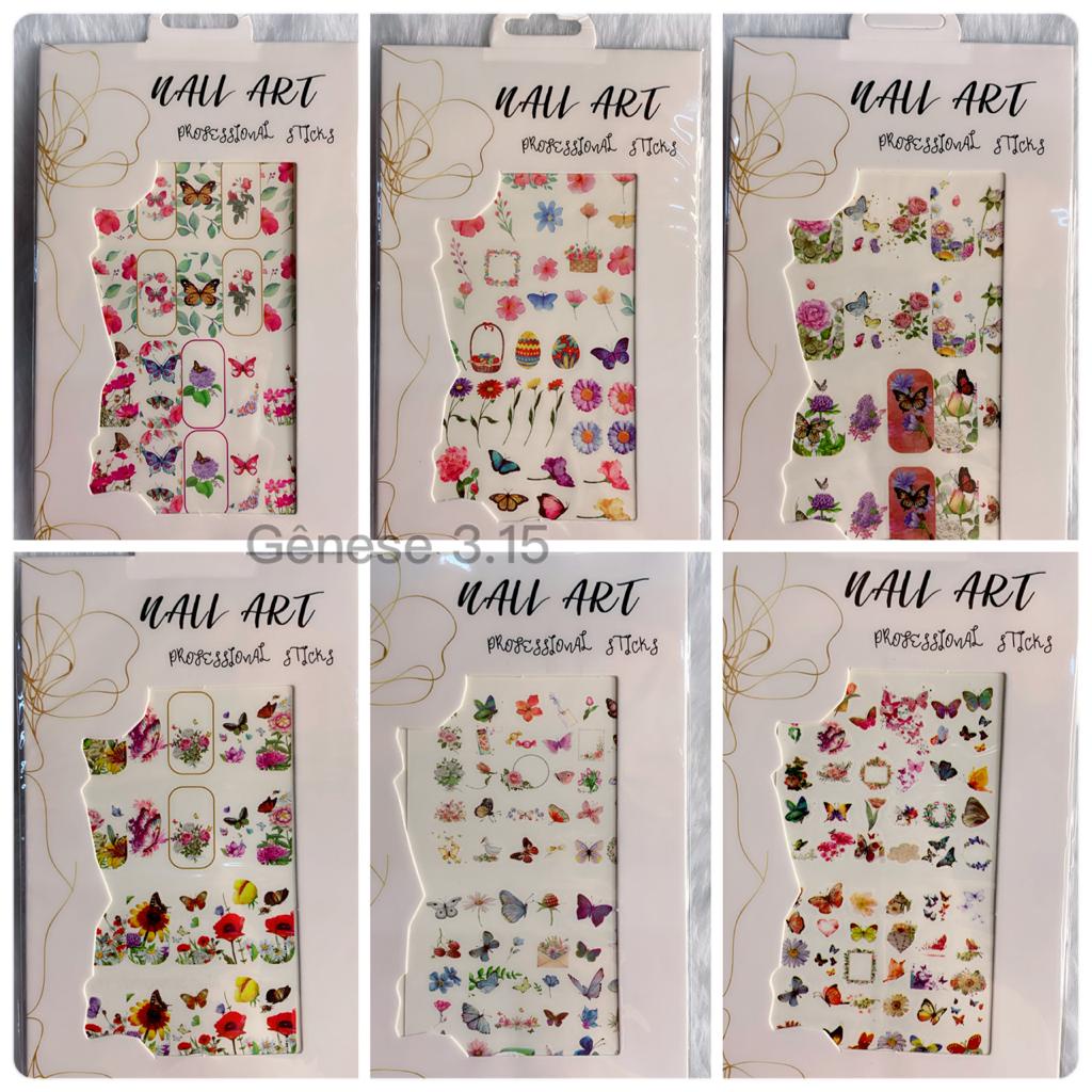 Kit 12 Adesivos Para Unhas Gel Flores e Borboletas Sticker Manicure ...