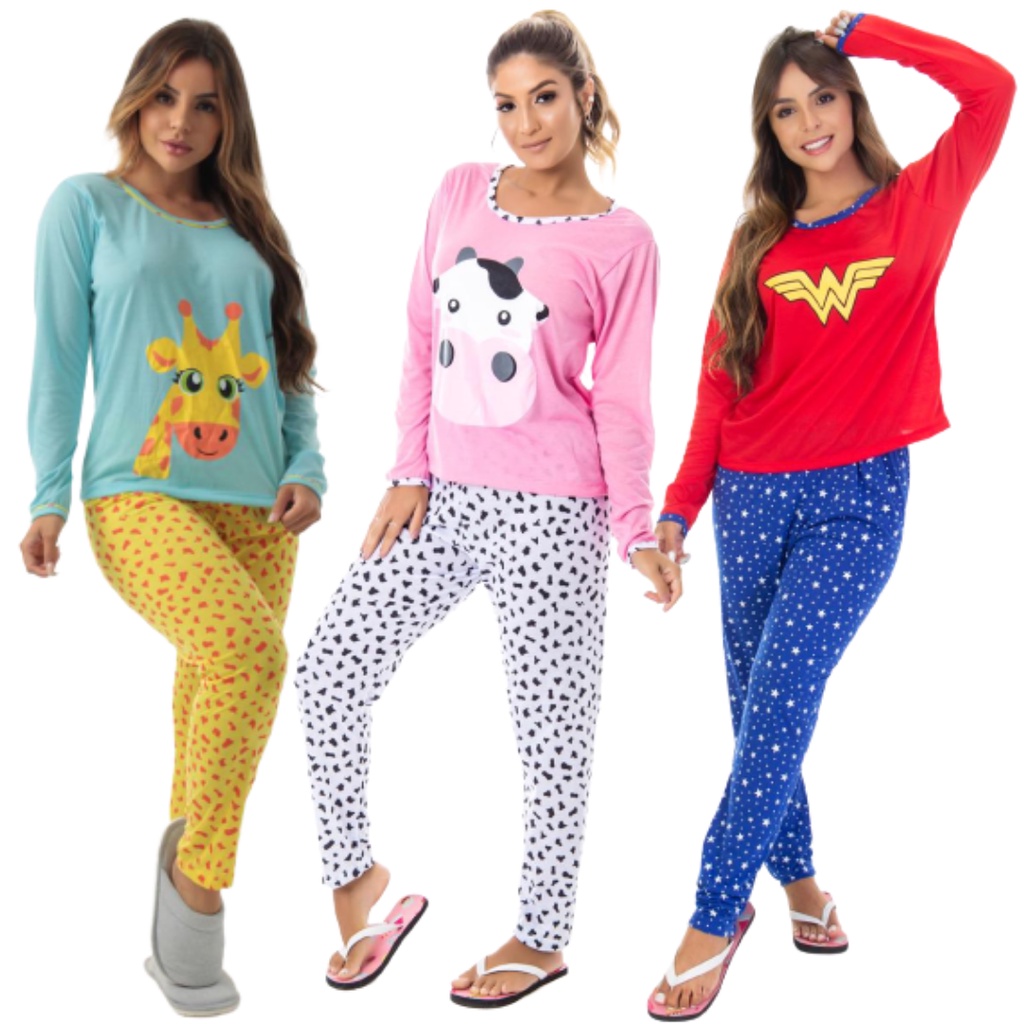 Roupa De Dormir Feminina Kawaii Flanela Conjunto De Pijama