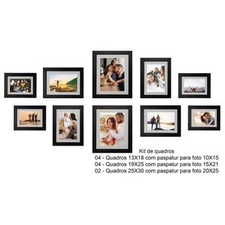 Kit 10 quadros com paspatur - Mural Sala - Painel Multifotos