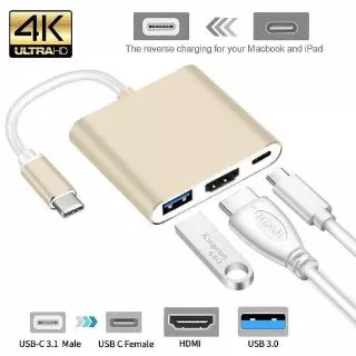 3 em 1 Hub Tipo C para HDMI USB 3,0 Conversor 4K / Adaptador Shell Alumínio