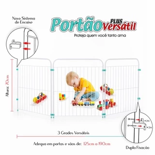 Portão Para Criança Grade De Segurança Para Cachorro - Cercado Versátil Plus c/3 Grades