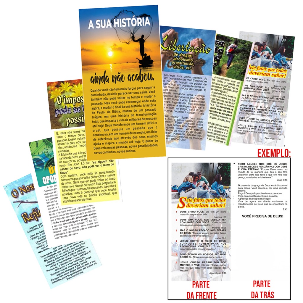 Folhetos Para Evangelismo Nas Ruas Evangélicos Temas Variados - Pacote 100 unidades