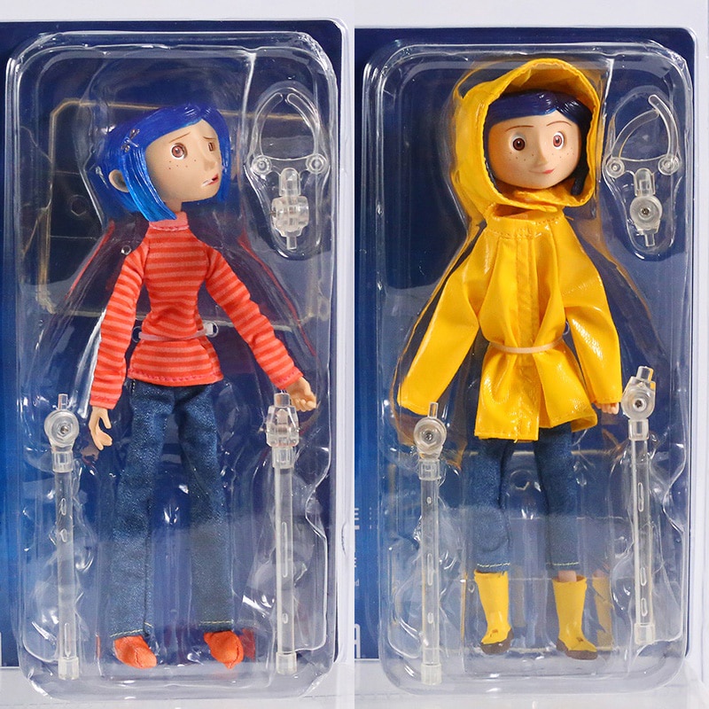 NECA Coraline Em Camisa Listrada/Capa De Chuva Amarela 7 & quot ; ABS/PVC Action Figure Toy Doll