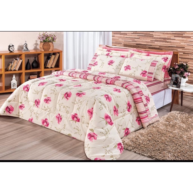 Jogo de Cama S King Damask Square 300 Fios Cetim 4pçs Rosa Pluma