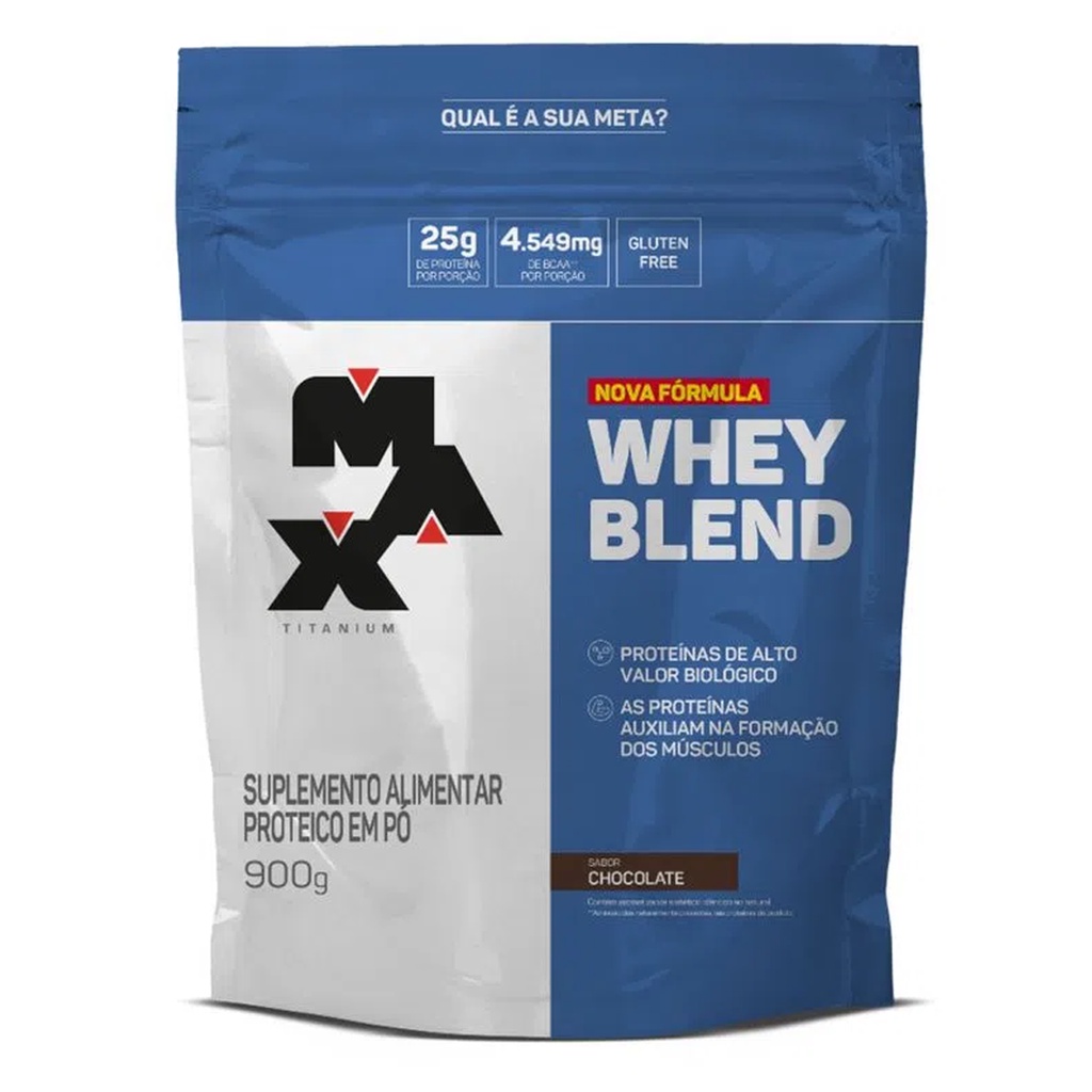 Whey Blend 900g Nova Fórmula 25g Proteina por Dose – Max Titanium Chocolate