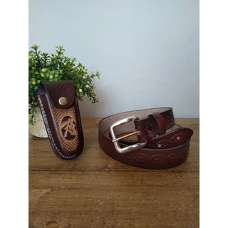 Kit Cinto e Bainha de Canivete Porta canivete Couro Masculino