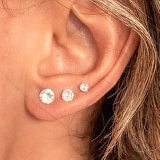 Conjunto trio trios de Brincos Coração Zirconia Cruz Feminino em Prata 925 - terceiro e segundo furo
