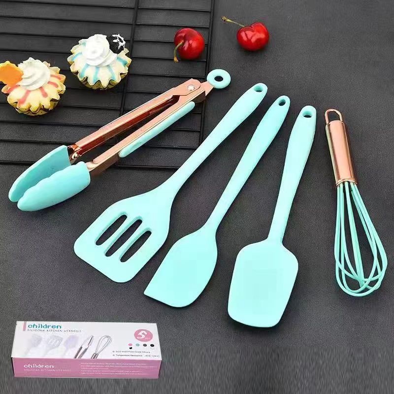 mini Kit Culinário 1 Pegador 3 Espátula 1 Batedor Silicone / 5 pç