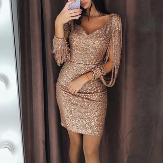 Mulheres Vestido Elegante Sexy Senhoras Profundo V Neck Lantejoulas Bodycon  Party Partido Curto Mini Backless Bandage Bainha Roupa De $92,72