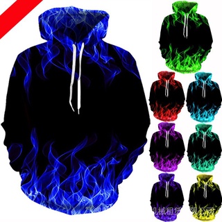 Casaco De Moletom Colorido 3D Unissex Casual Manga Comprida Com Capuz Estampa De Chama