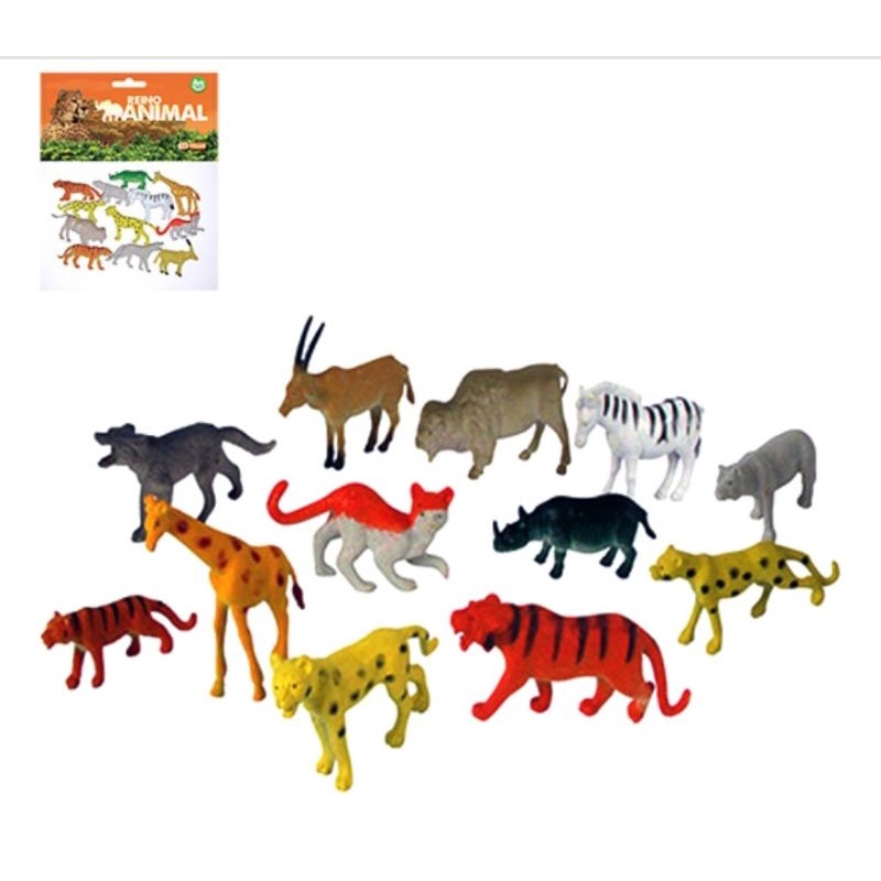KIT ANIMAL SELVAGEM DE PVC REINO ANIMAL PEQUENO COM 12 PECAS SORTIDAS