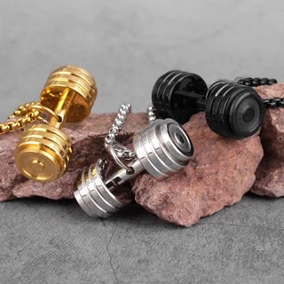 Colar e Pingente de Haltere Aço Inoxidável - Academia Musculação Maromba Fitness Cordão com Halter pingente fit